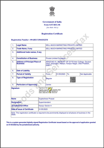 GST Registration Certificate
